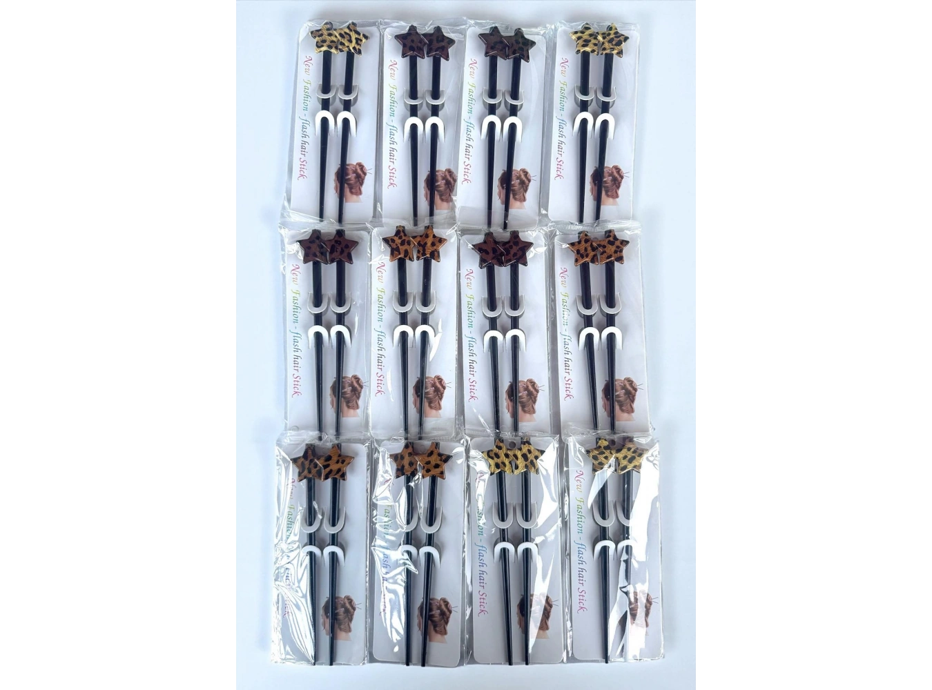 12li Karışık Renk Yıldız Figürlü Topuz Kalemi/ Tokası Set