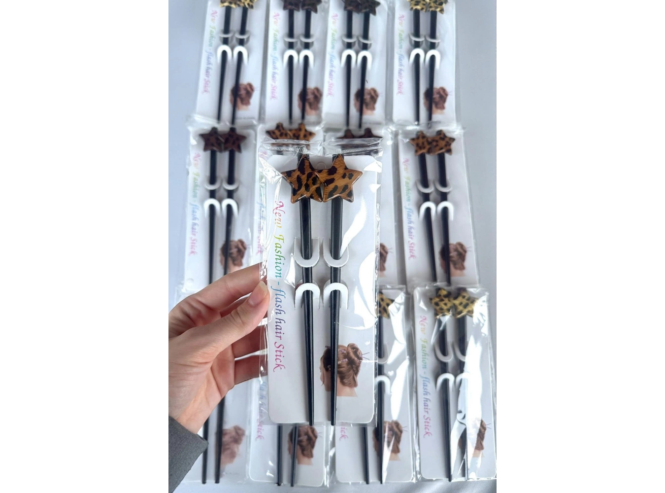 12li Karışık Renk Yıldız Figürlü Topuz Kalemi/ Tokası Set