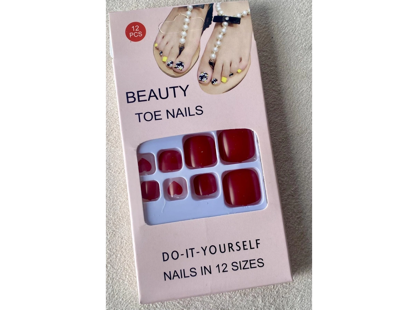 12li Kırmızı Renk Kalp Figürlü Ayak Takma Tırnak