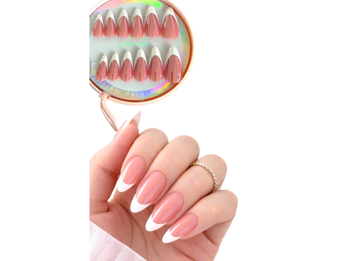12li Krem Renk Jel Görünümlü French Takma Tırnak (Yapıştırıcılı)