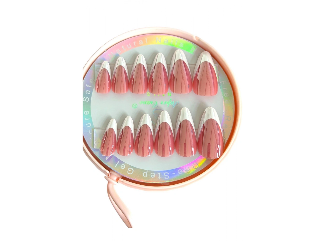 12li Krem Renk Jel Görünümlü French Takma Tırnak (Yapıştırıcılı)