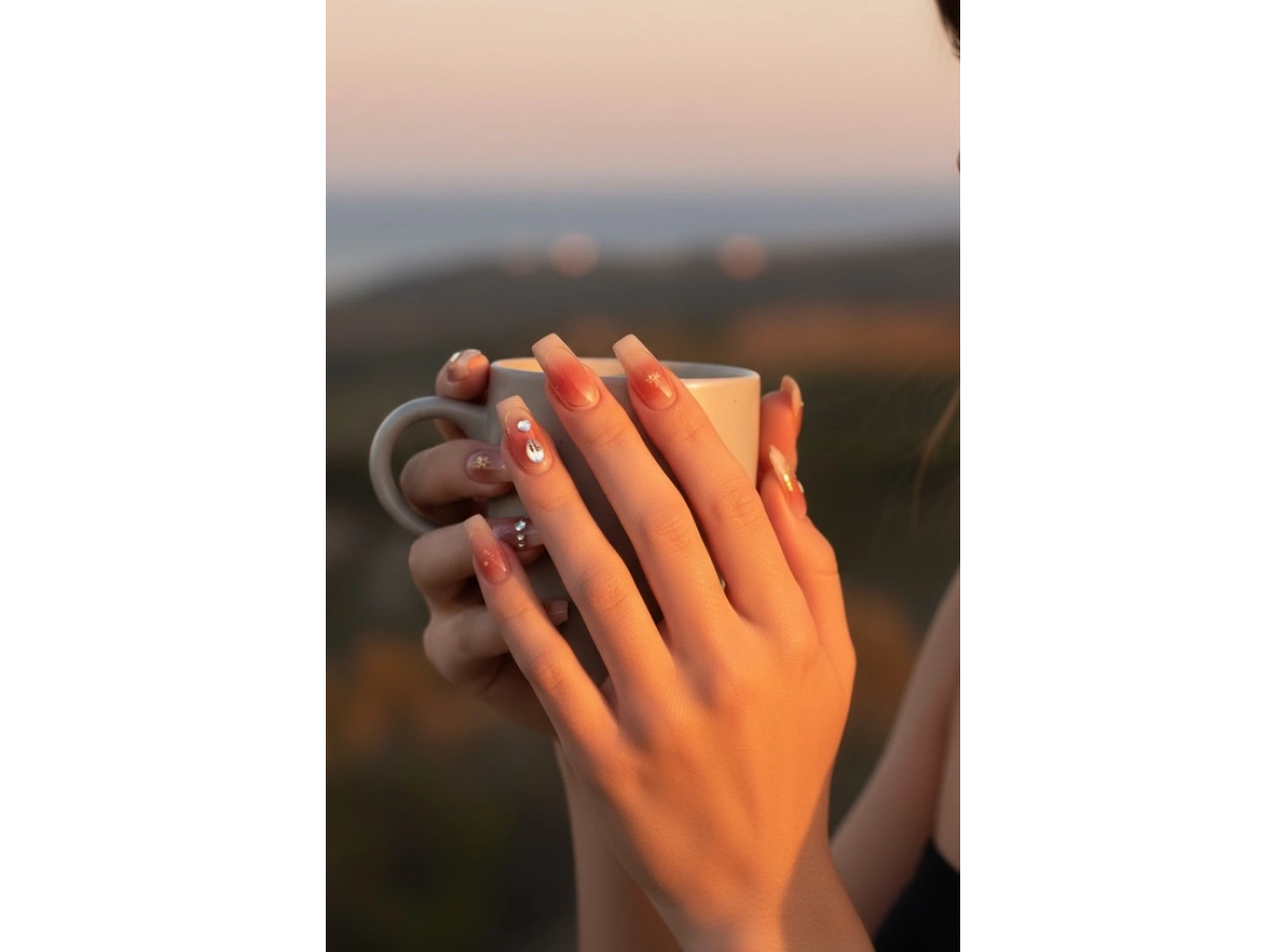 12li Krem Ve Pembe Renk Taş Detaylı Takma Tırnak Set (Yapıştırıcılı)