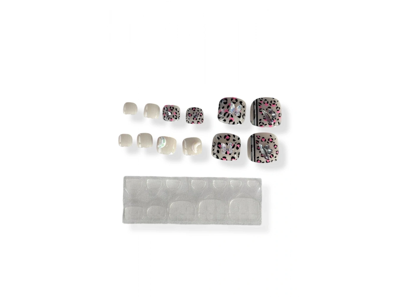 12li Leopar Figürlü Kelebek Figürlü Ayak Takma Tırnak Set