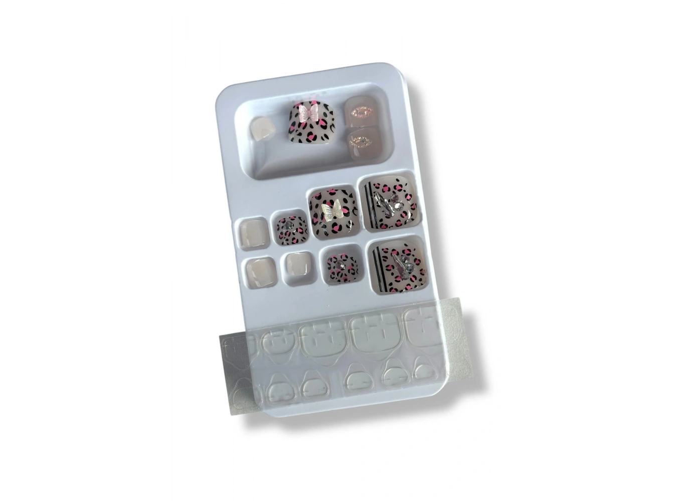 12li Leopar Figürlü Kelebek Figürlü Taş Detaylı Ayak Takma Tırnak Set