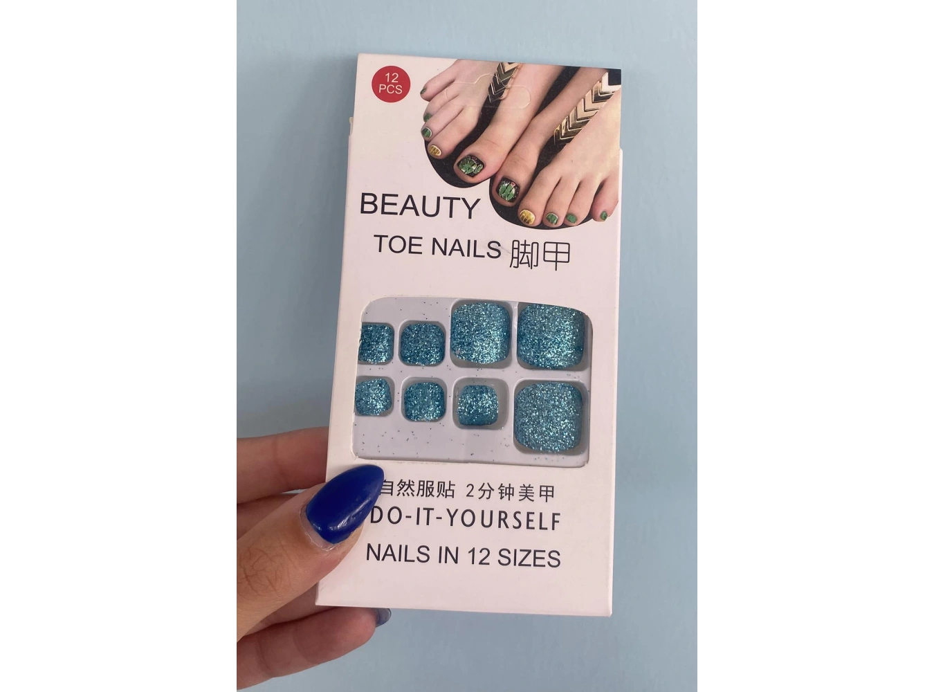 12li Mavi Renk Sim Detaylı Ayak Takma Tırnak Seti