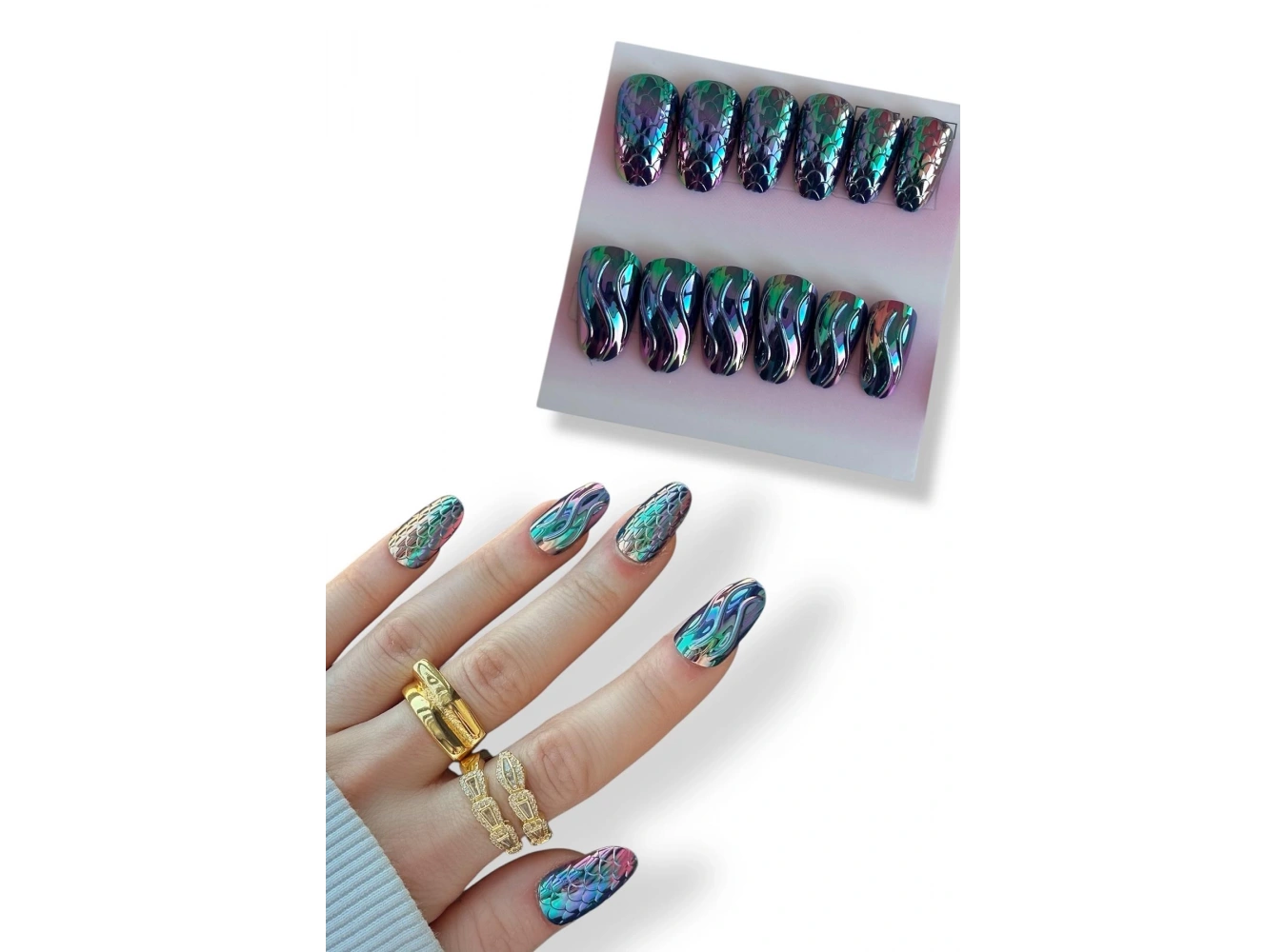 12li Mor Renk Karışık Figürlü Jel Görünümlü Takma Tırnak Set (Yapıştırıcılı)