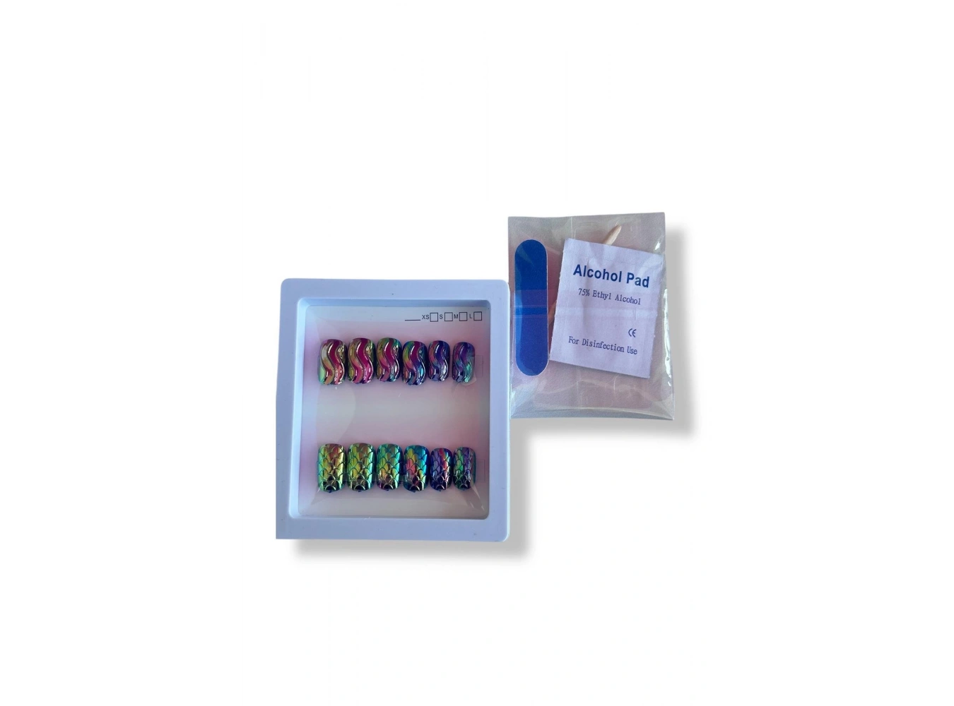 12li Mor Renk Karışık Figürlü Jel Görünümlü Takma Tırnak Set (Yapıştırıcılı)