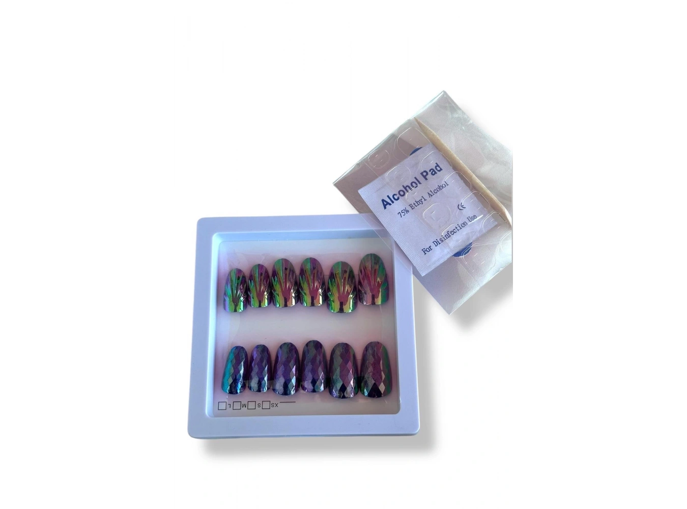 12li Mor Renk Karışık Figürlü Jel Görünümlü Takma Tırnak Set (Yapıştırıcılı)