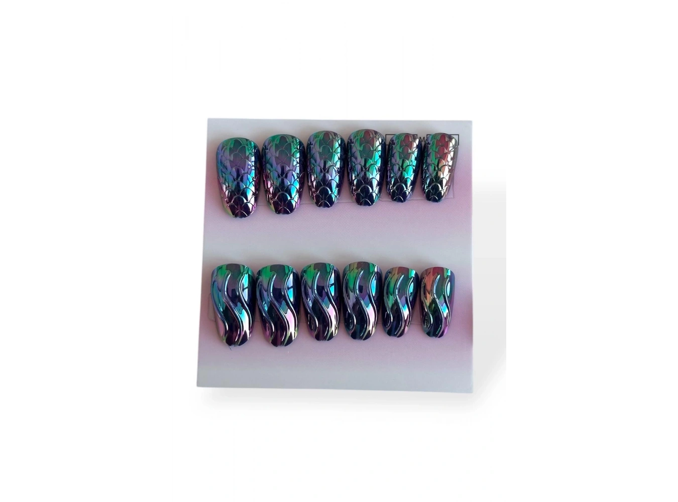 12li Mor Renk Karışık Figürlü Jel Görünümlü Takma Tırnak Set (Yapıştırıcılı)