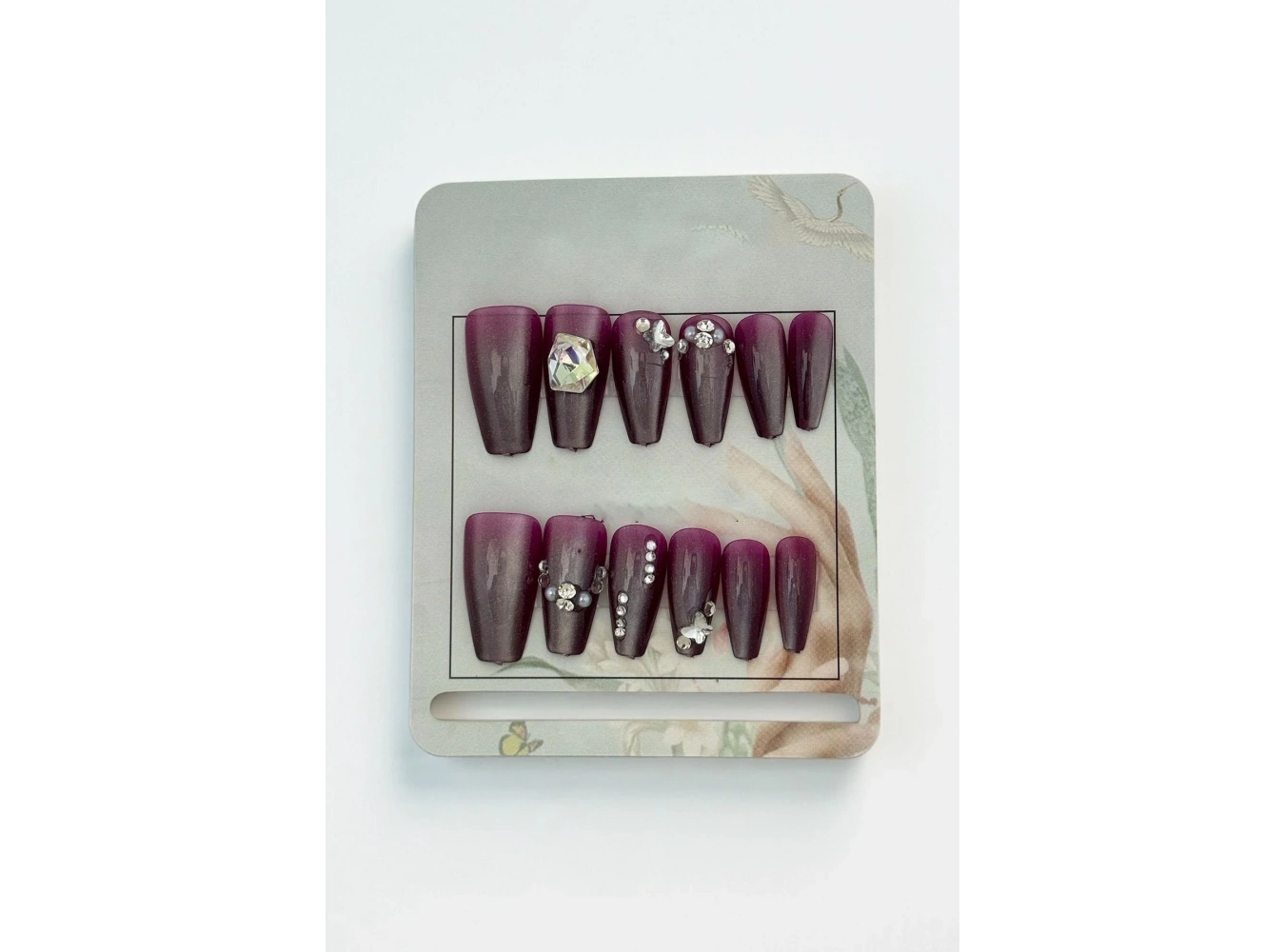 12li Mor Renk Taş Detaylı Takma Tırnak (Yapıştırıcılı)