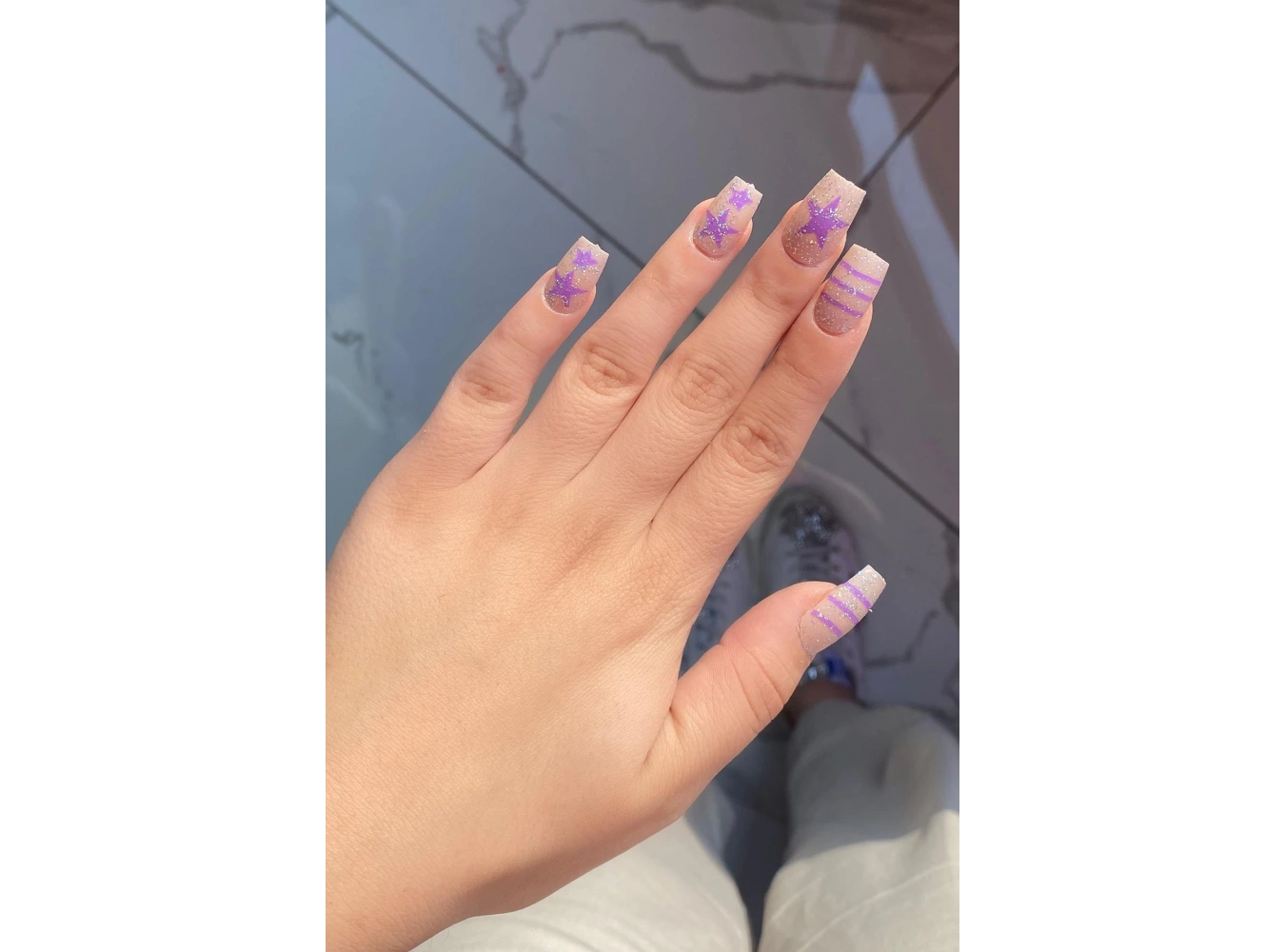 12li Mor Renk Yıldız Figürlü Takma Tırnak Seti