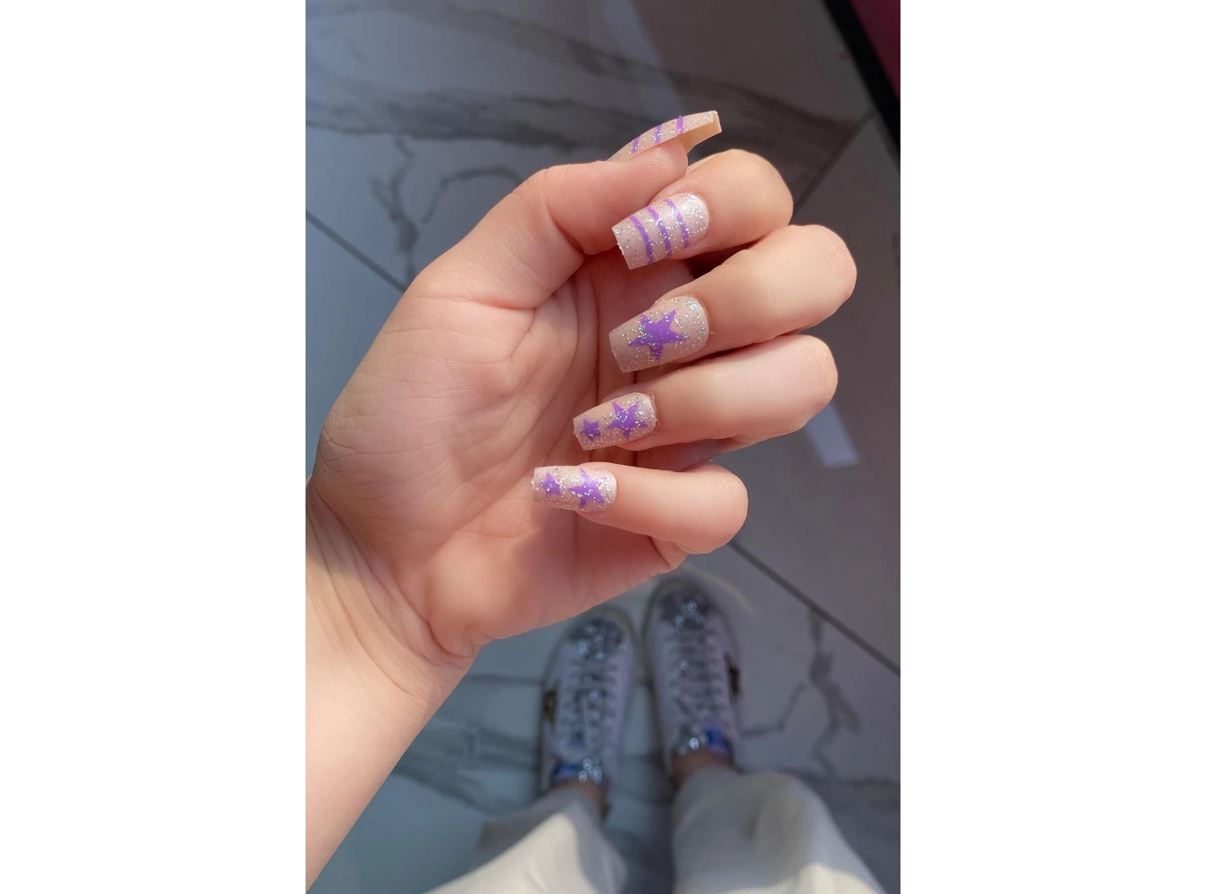 12li Mor Renk Yıldız Figürlü Takma Tırnak Seti