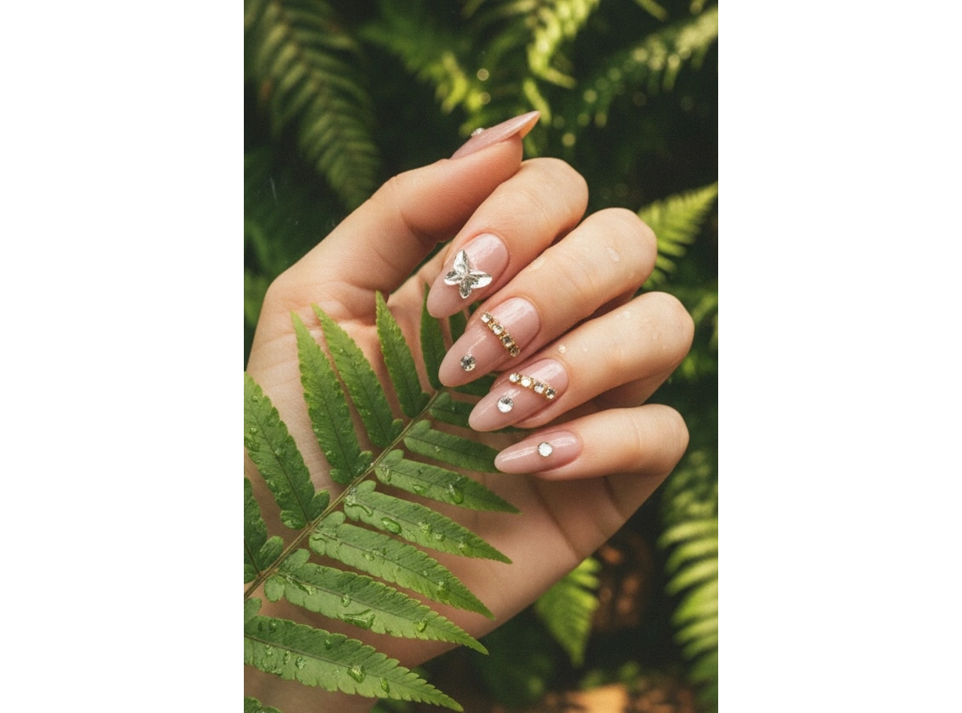 12li Nude Taş Detaylı Krem Renk Takma Tırnak Set (Yapıştırıcılı)