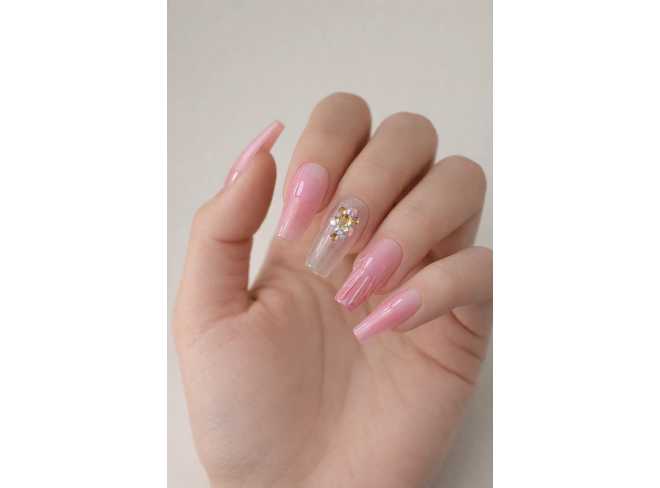 12li Pembe Renk Jel Görünümlü Takma Tırnak (Yapıştırıcılı)