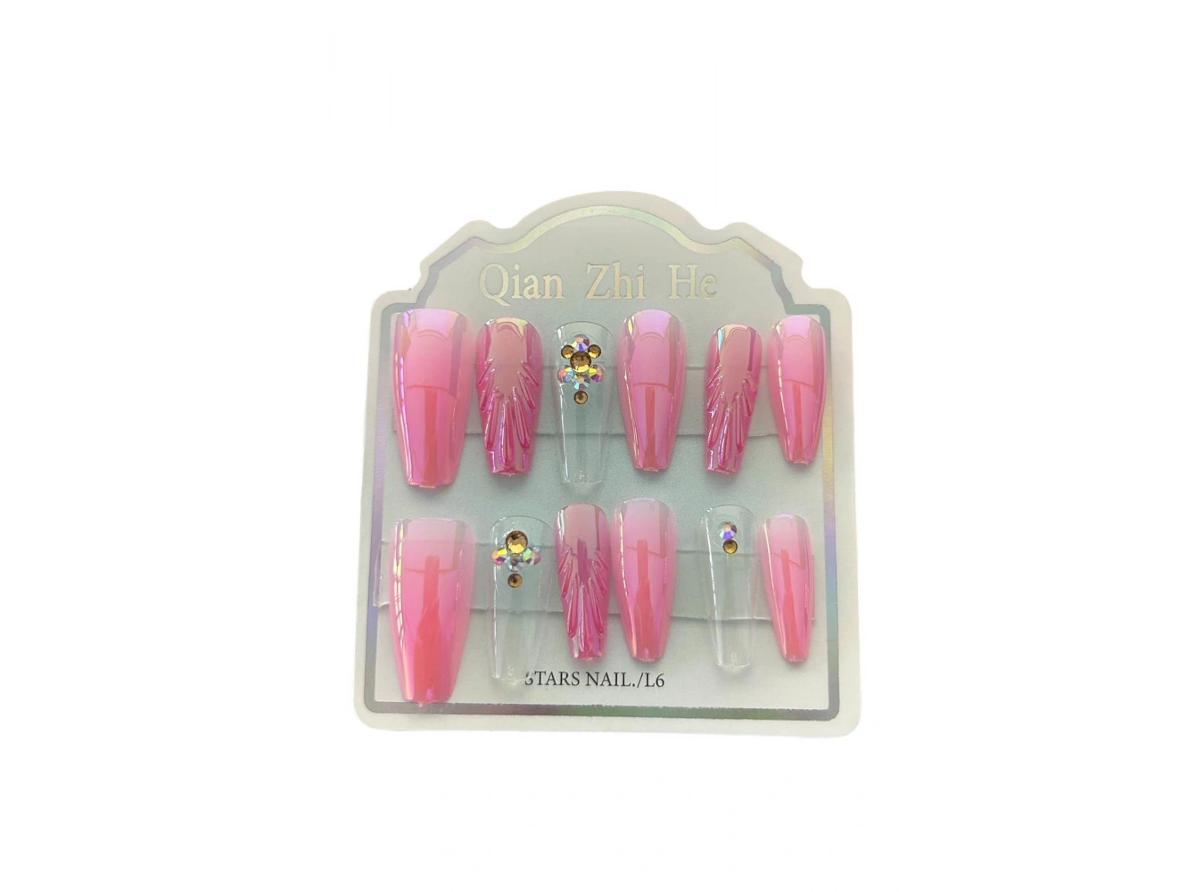 12li Pembe Renk Jel Görünümlü Takma Tırnak (Yapıştırıcılı)