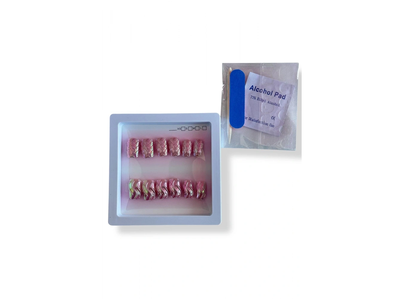 12li Pembe Renk Karışık Figürlü Jel Görünümlü Takma Tırnak Set (Yapıştırıcılı)