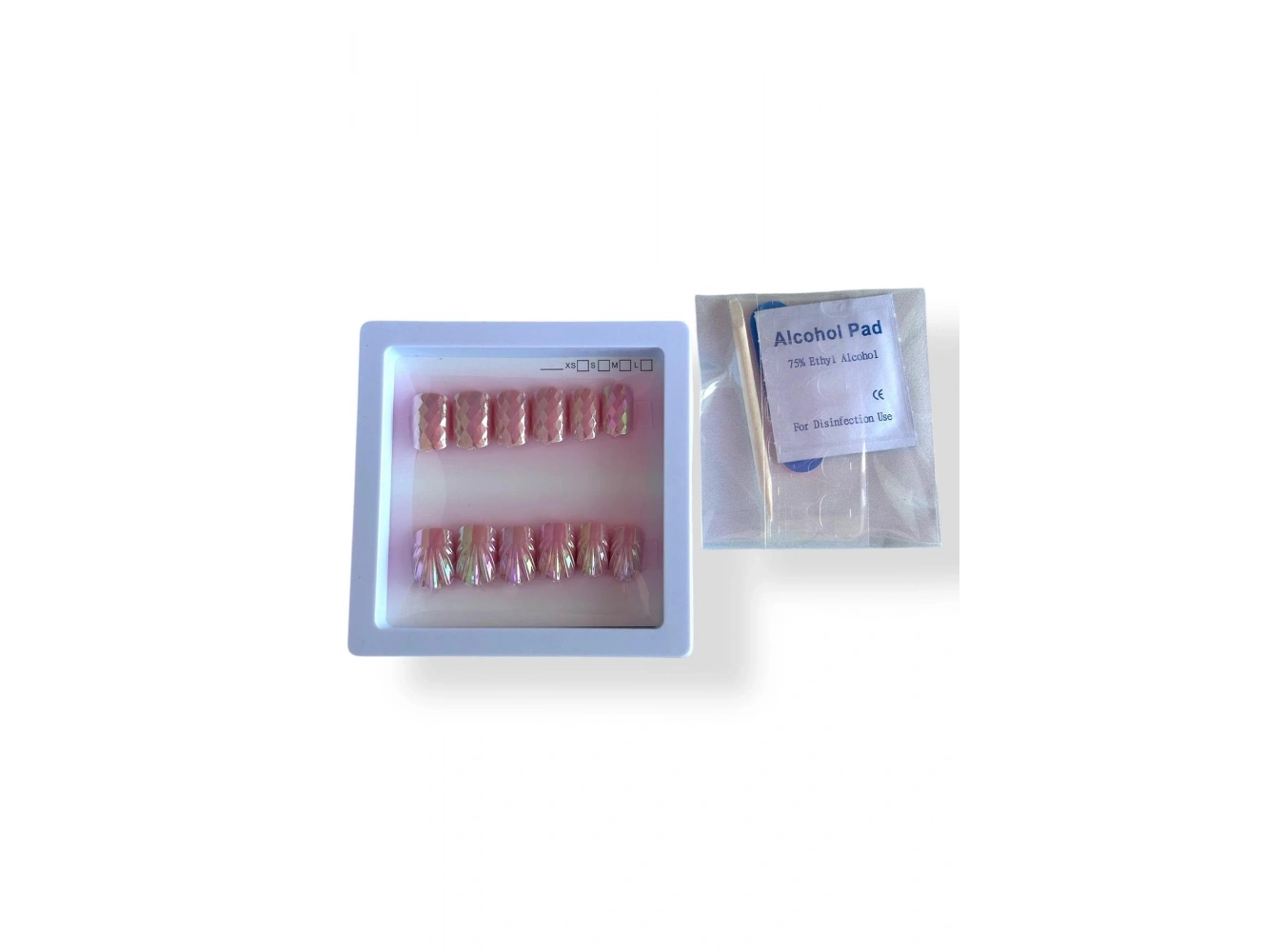 12li Pembe Renk Karışık Figürlü Jel Görünümlü Takma Tırnak Set (Yapıştırıcılı)