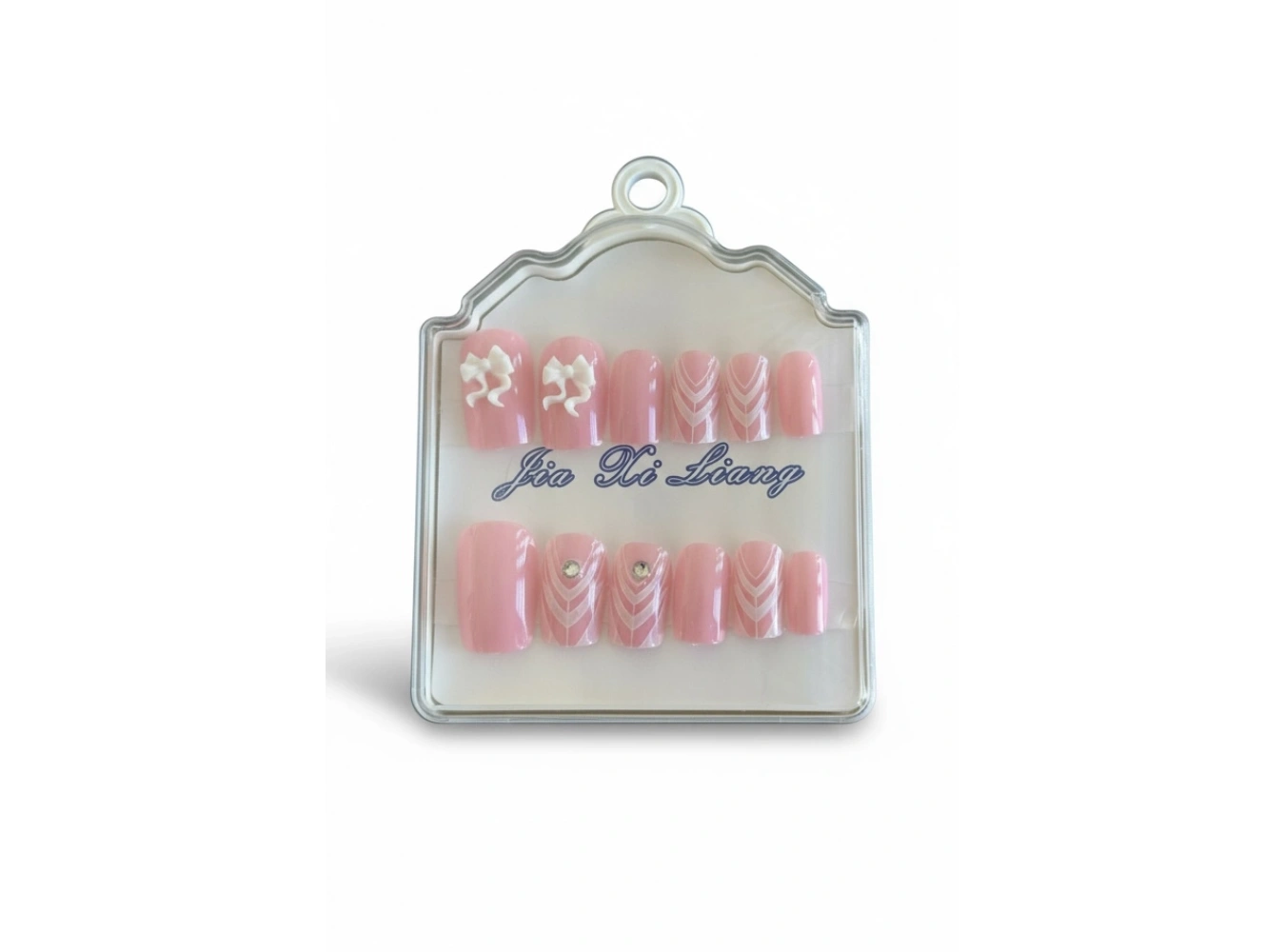 12li Pembe Renk Kurdele Detaylı Takma Tırnak Set (Yapıştırıcılı)