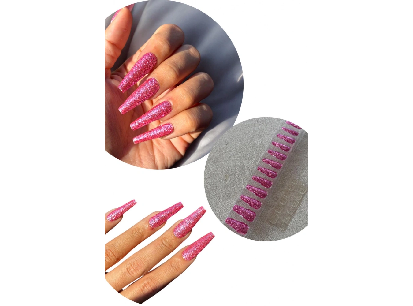 12li Pembe Renk Sim Detaylı Takma Tırnak (Yapıştırıcılı)