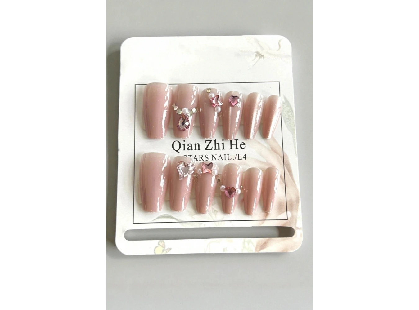 12li Pembe Renk Taş Detaylı Takma Tırnak Set (Yapıştırıcılı)