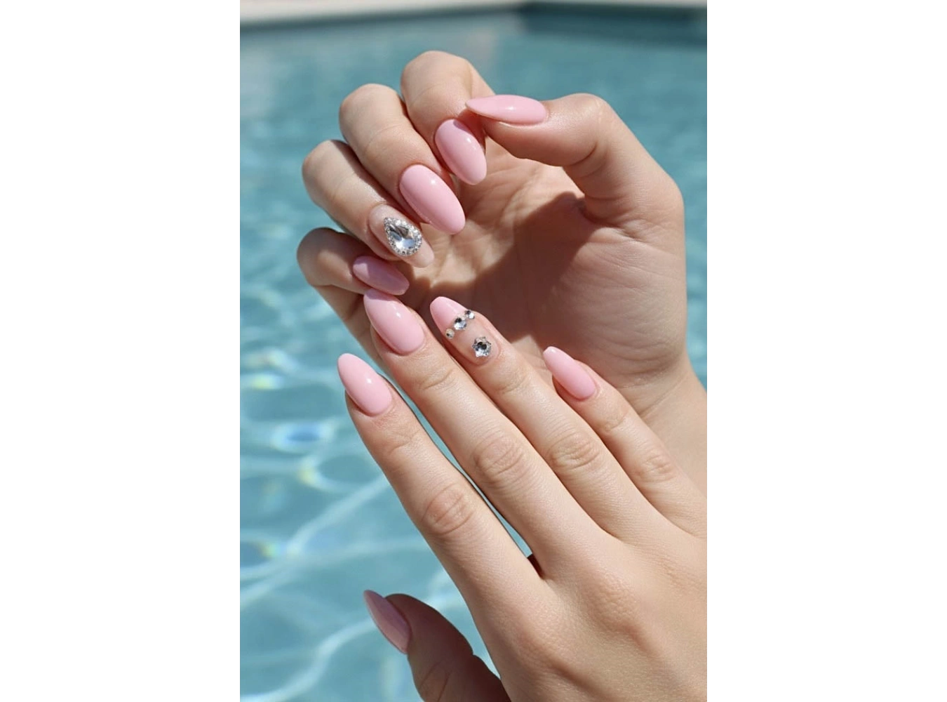 12li Pembe Renk Taş Detaylı Takma Tırnak Set (Yapıştırıcılı)