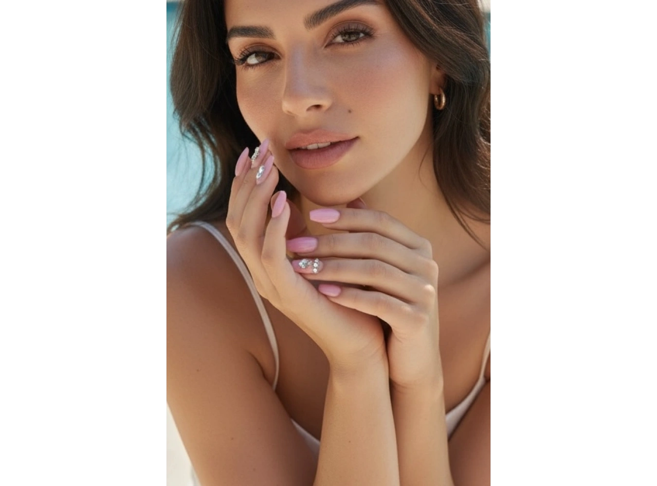 12li Pembe Renk Taş Detaylı Takma Tırnak Set (Yapıştırıcılı)