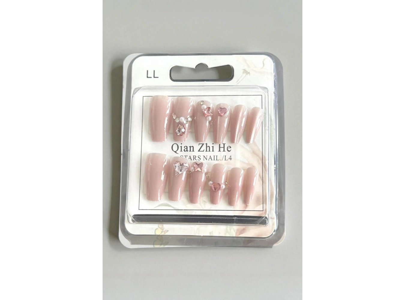 12li Pembe Renk Taş Detaylı Takma Tırnak Set (Yapıştırıcılı)