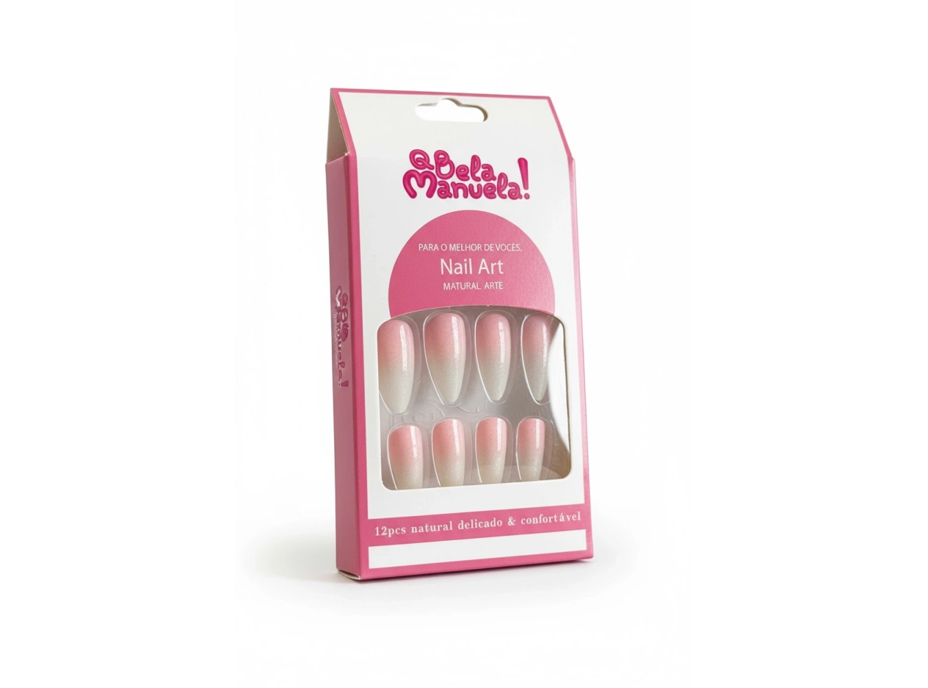 12li Pembe Ve Beyaz Renk Sim Detaylı Takma Tırnak Set (Yapıştırıcılı)