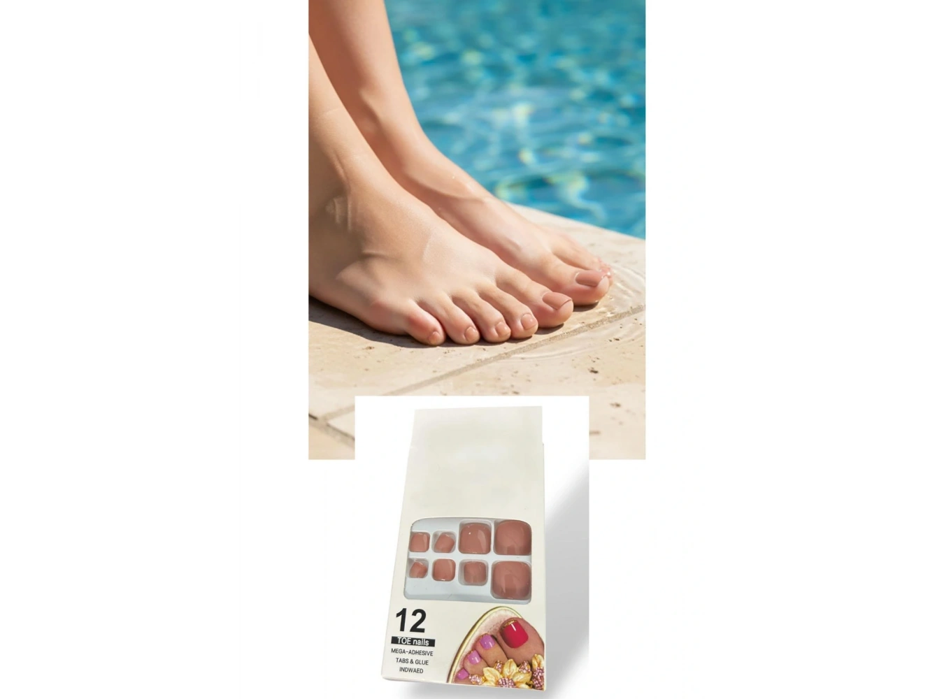 12li Pudra Renk Takma Tırnak Set (Yapıştırıcılı)