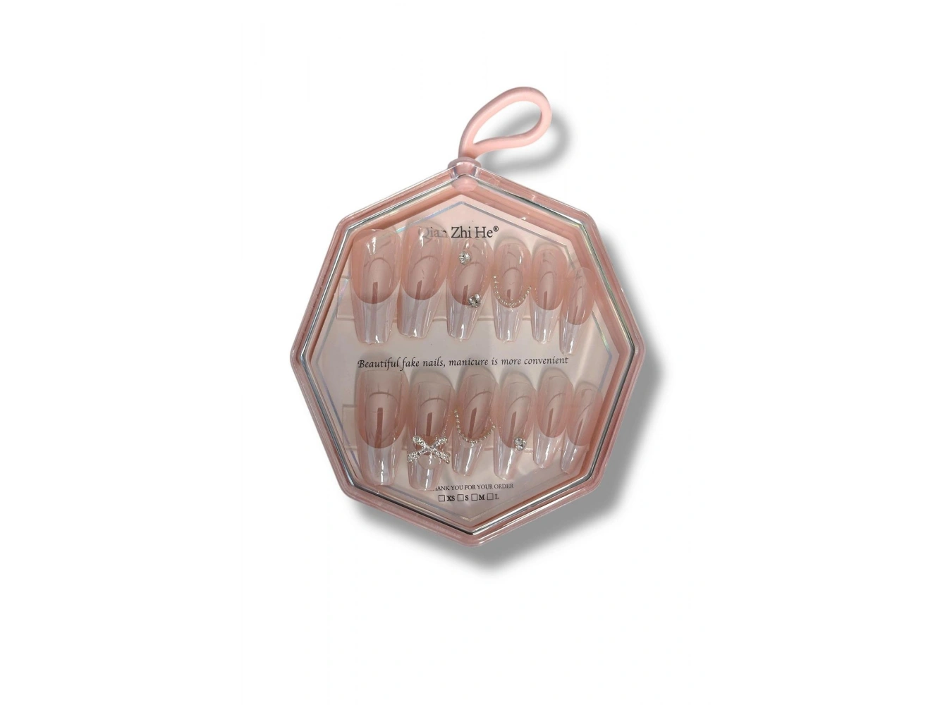 12li Pudra Ve Beyaz Renk Jel Görünümlü Takma Tırnak (Yapıştırıcılı)