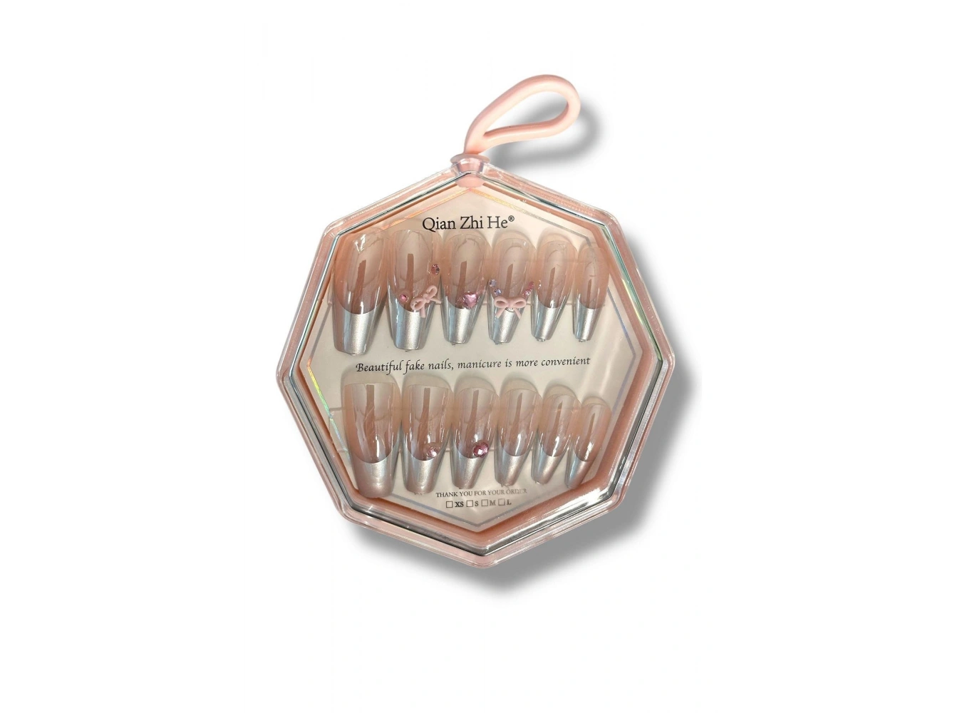 12li Pudra Ve Gri Renk Jel Görünümlü Takma Tırnak (Yapıştırıcılı)