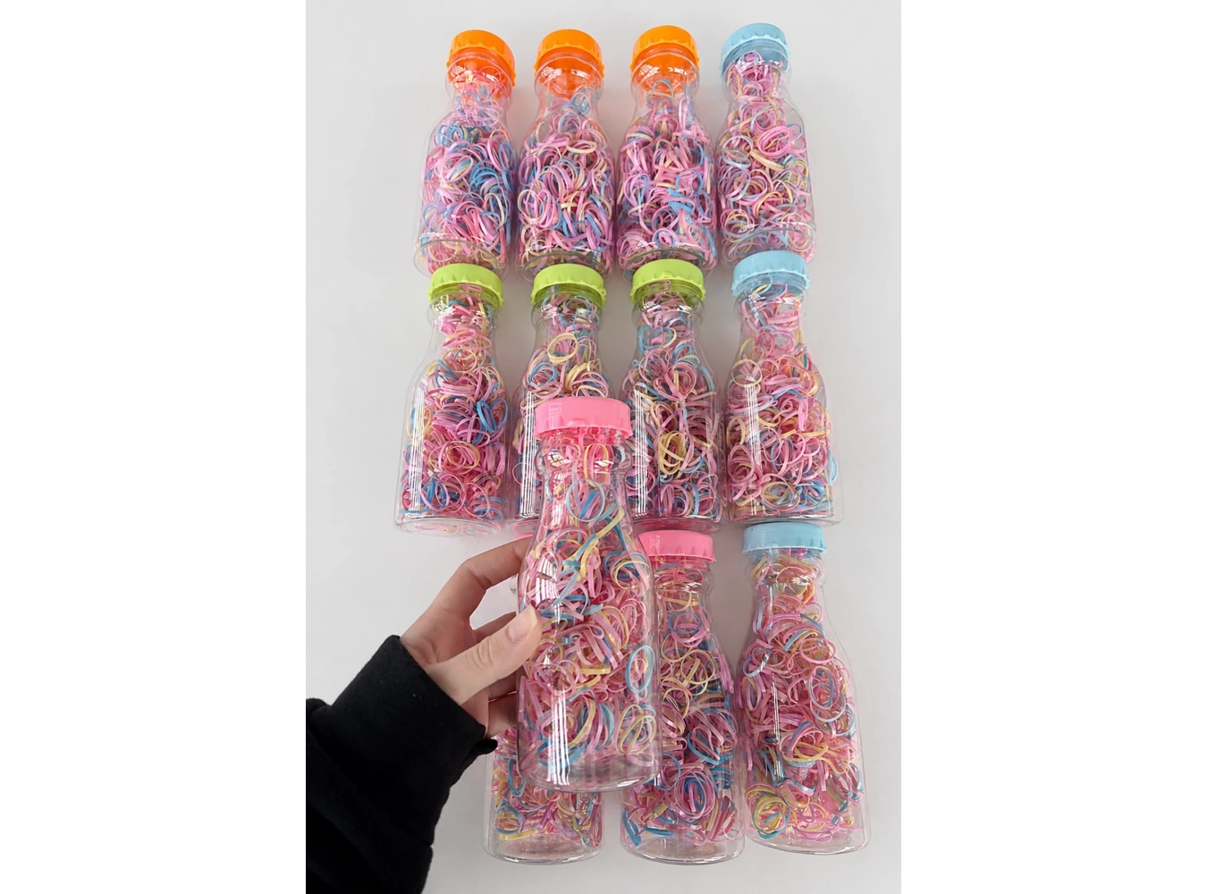 12li Şişe Figürlü Renkli Perma Lastik Toka Set