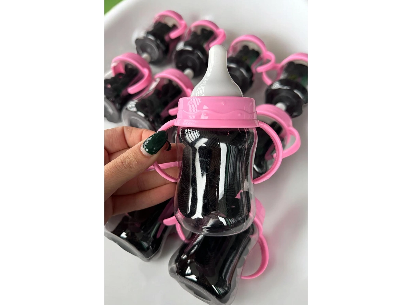 12li Siyah Renk Biberek Figürlü Havlu Toka Set