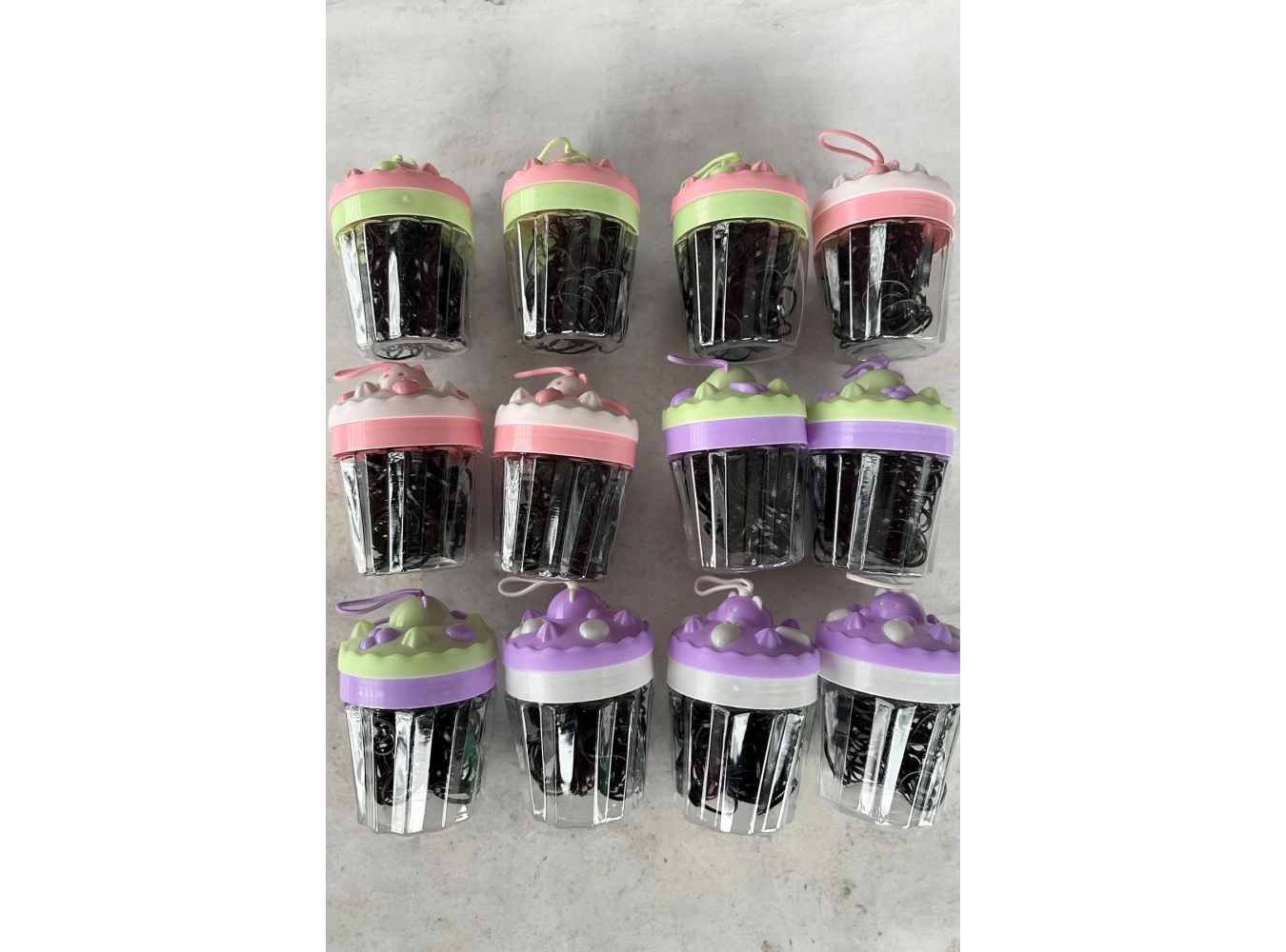 12li Siyah Renk Cupcake Figürlü Perma Lastik Toka Set