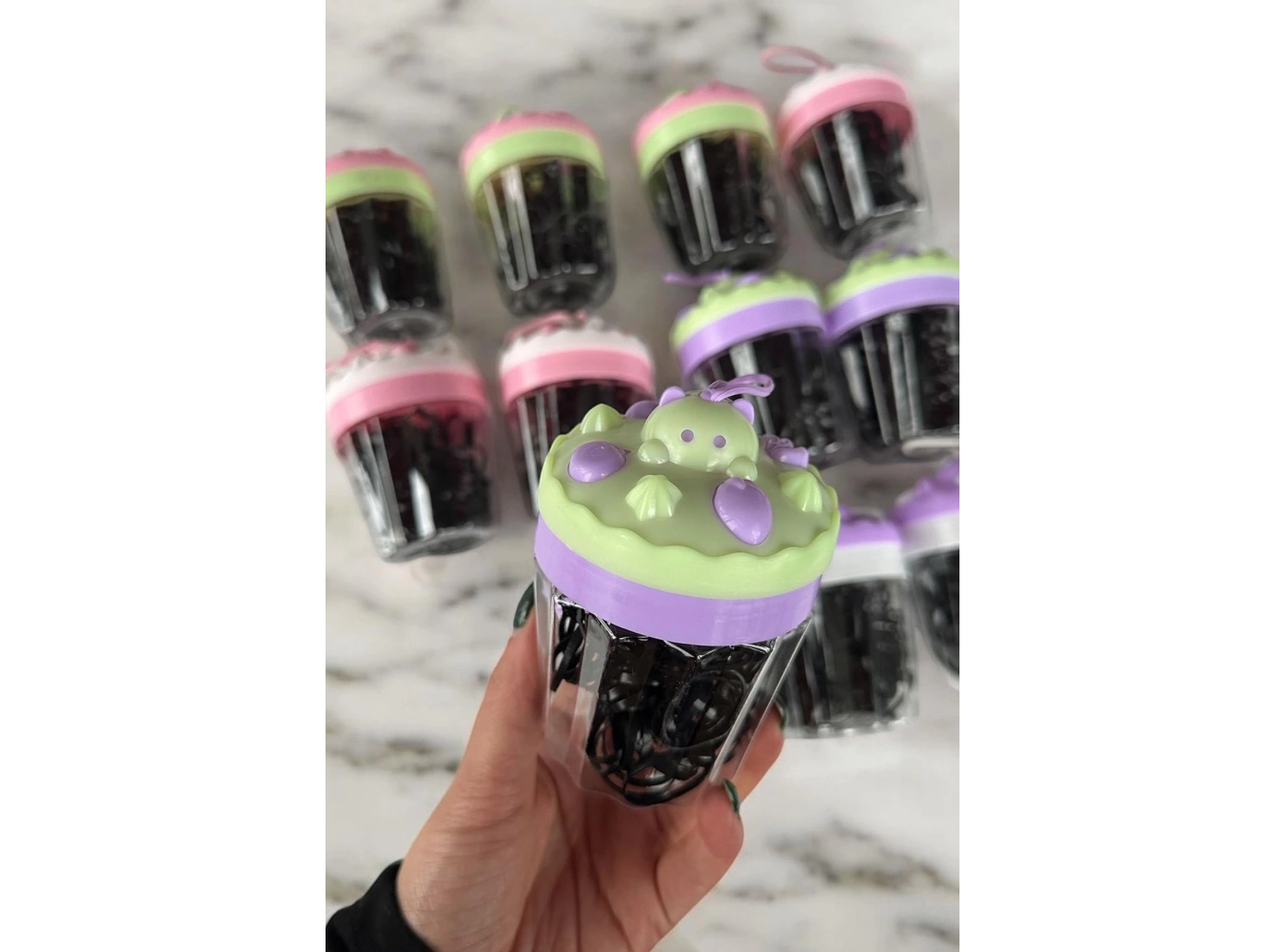 12li Siyah Renk Cupcake Figürlü Perma Lastik Toka Set