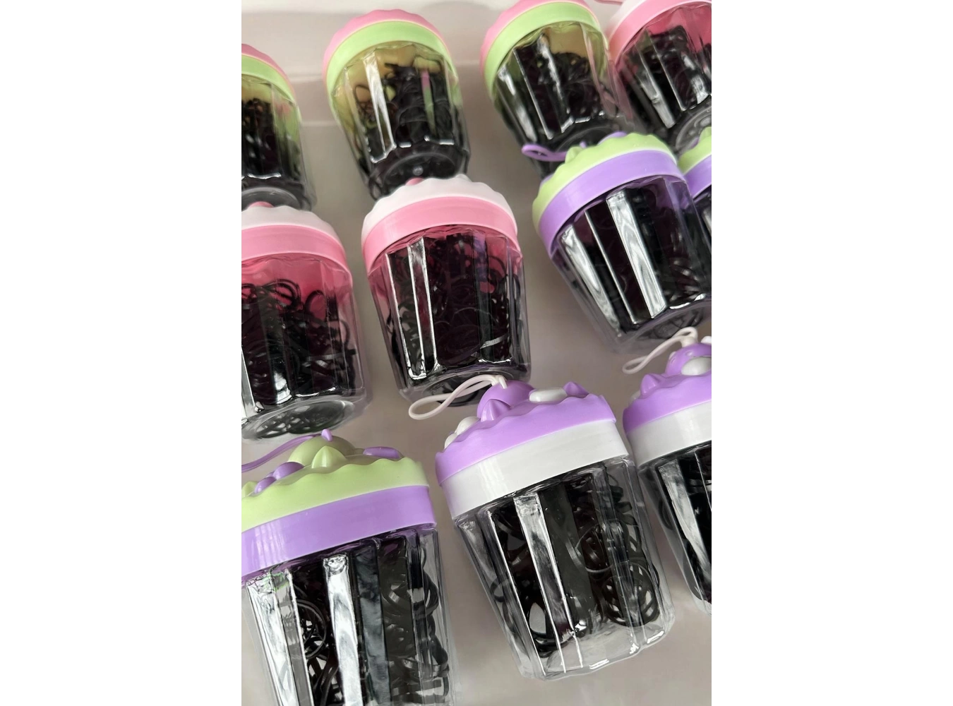 12li Siyah Renk Cupcake Figürlü Perma Lastik Toka Set