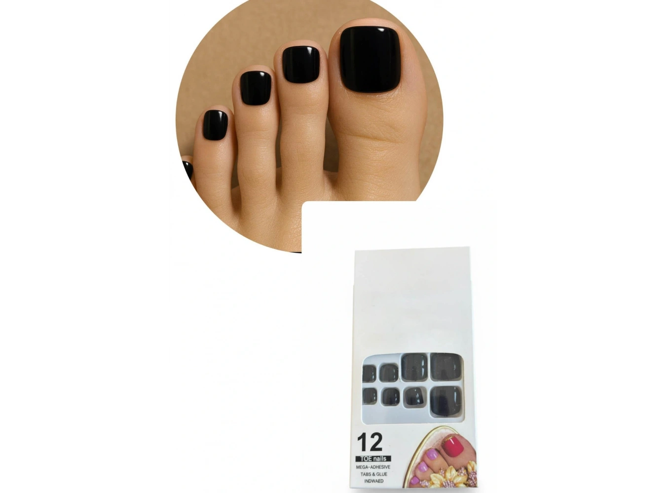 12li Siyah Renk Takma Tırnak Set (Yapıştırıcılı)