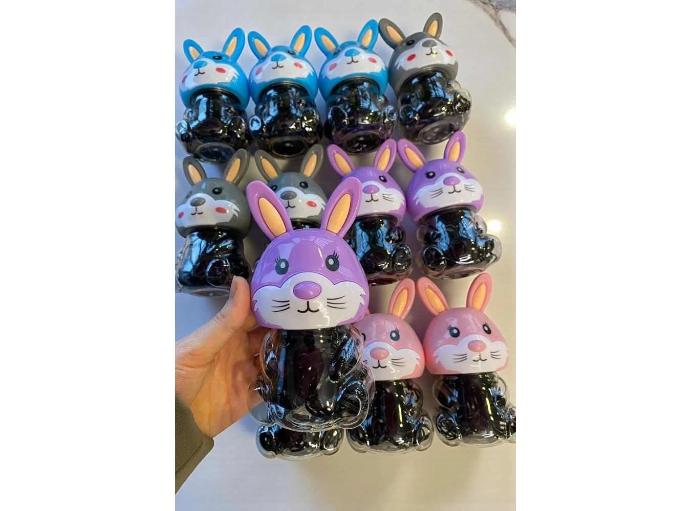 12li Siyah Renk Tavşan Figürlü Lastik Toka Set