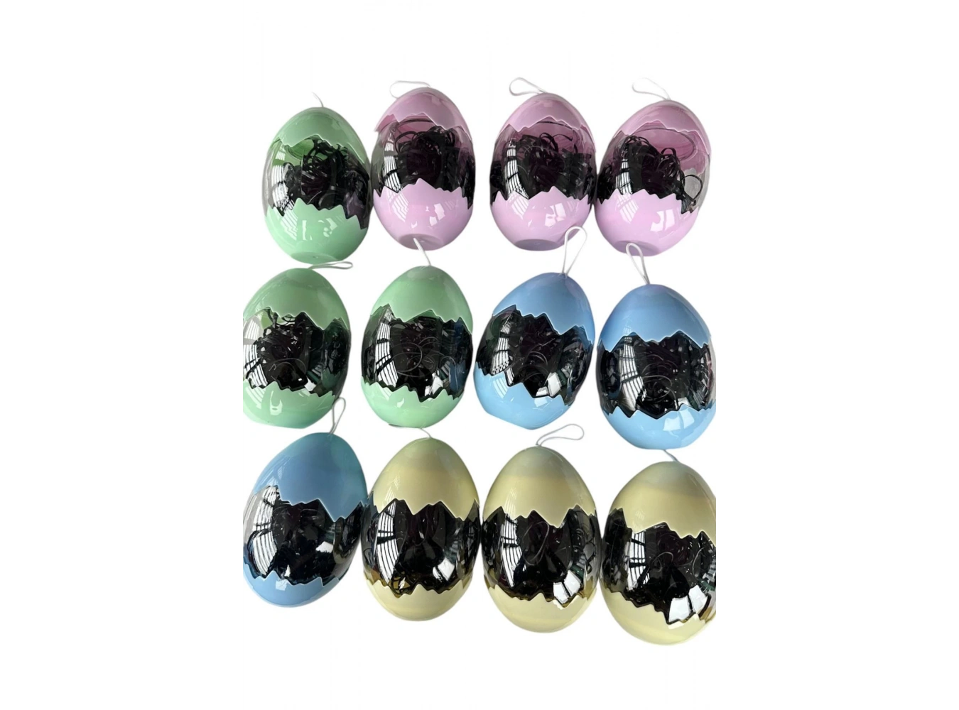 12li Siyah Renk Yumurta Figürlü Perma Lastik Toka Set