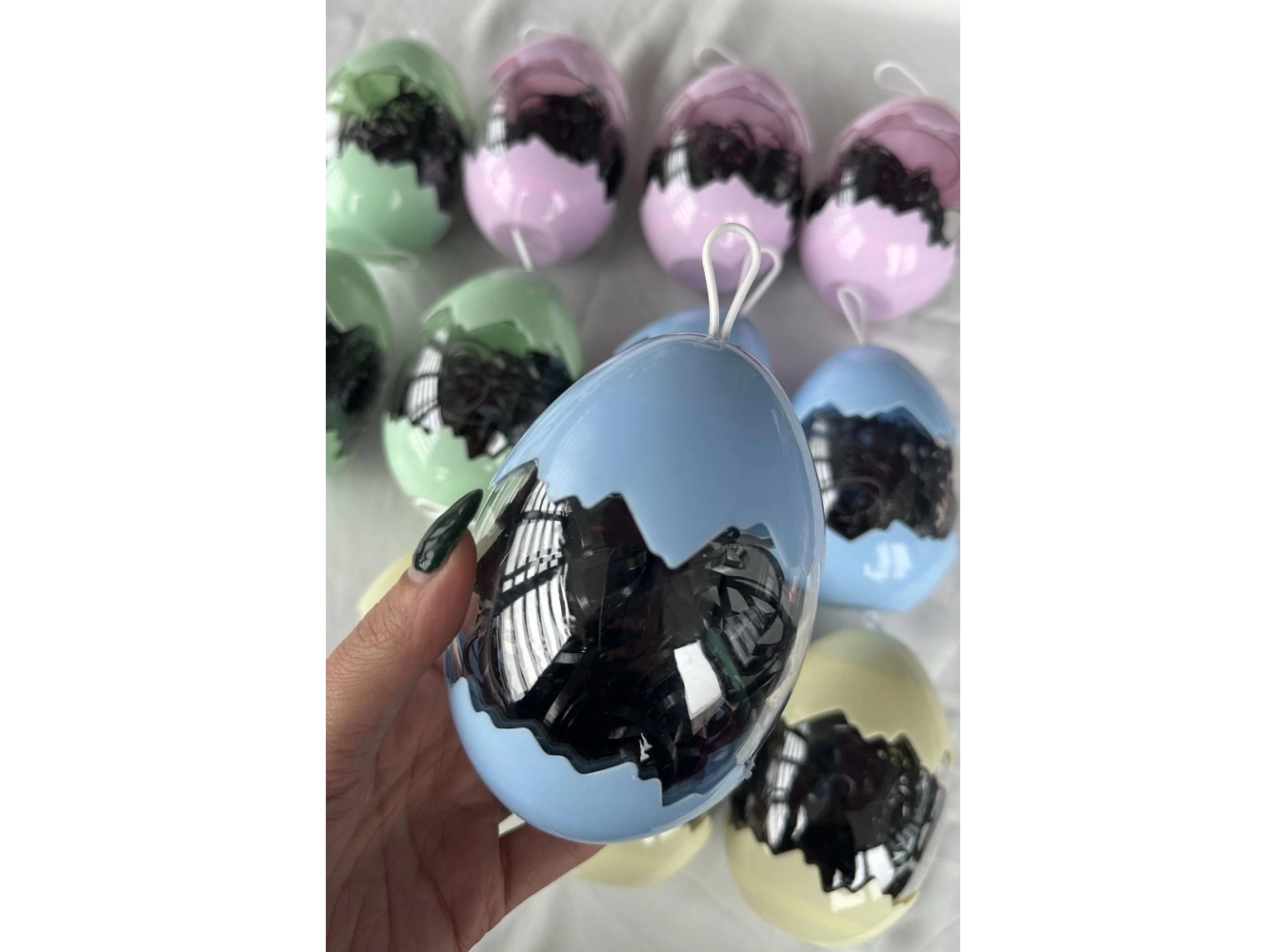 12li Siyah Renk Yumurta Figürlü Perma Lastik Toka Set