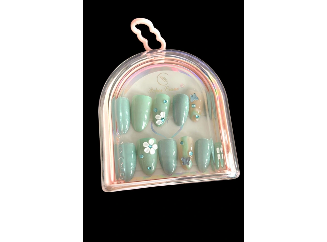 12li Su Yeşil Renk Jel Görünümlü Takma Tırnak (Yapıştırıcılı)