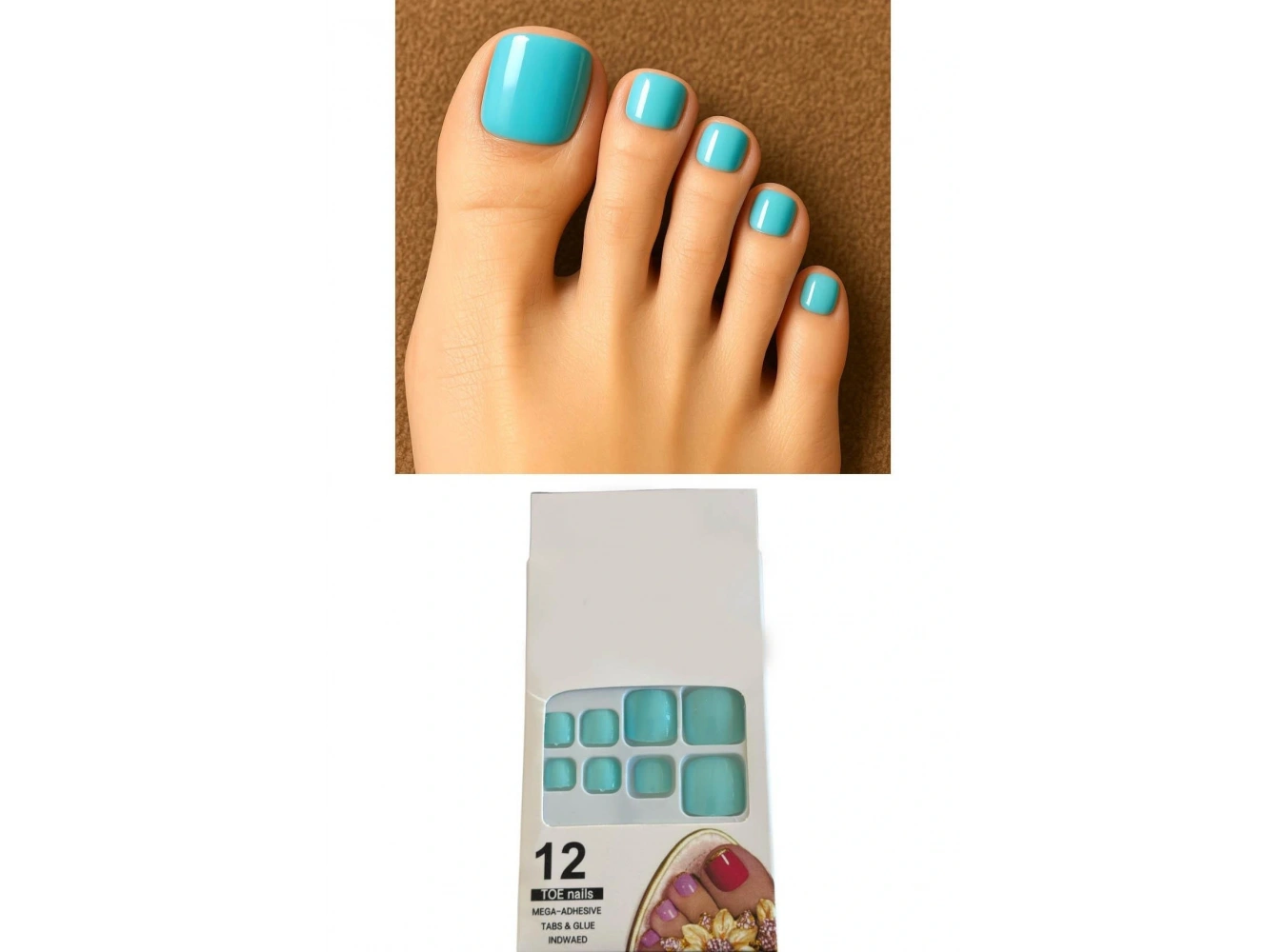 12li Turkuaz Renk Takma Tırnak Set (Yapıştırıcılı)