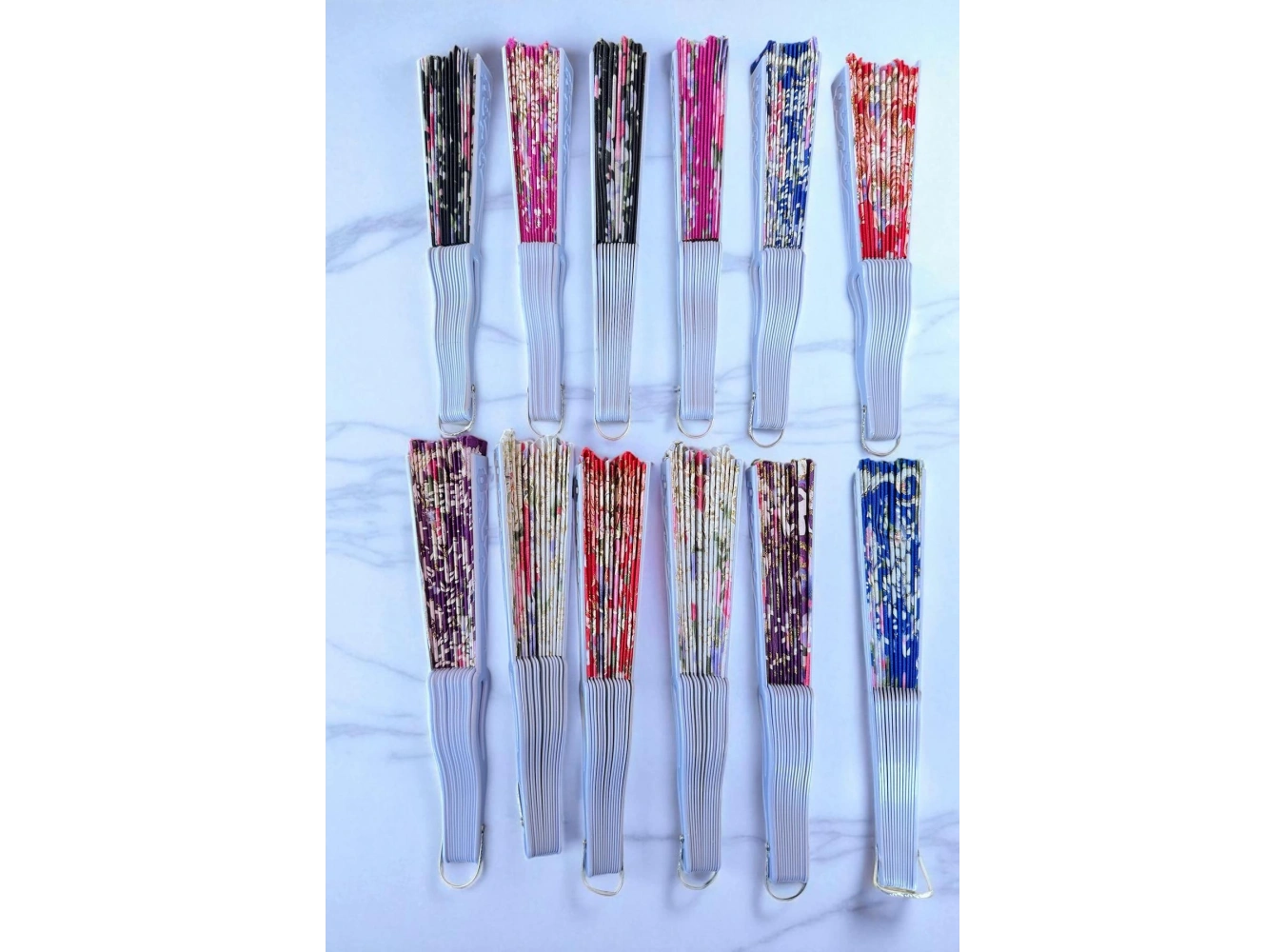 12´li Karışık Renk Çiçek Figürlü Yelpaze