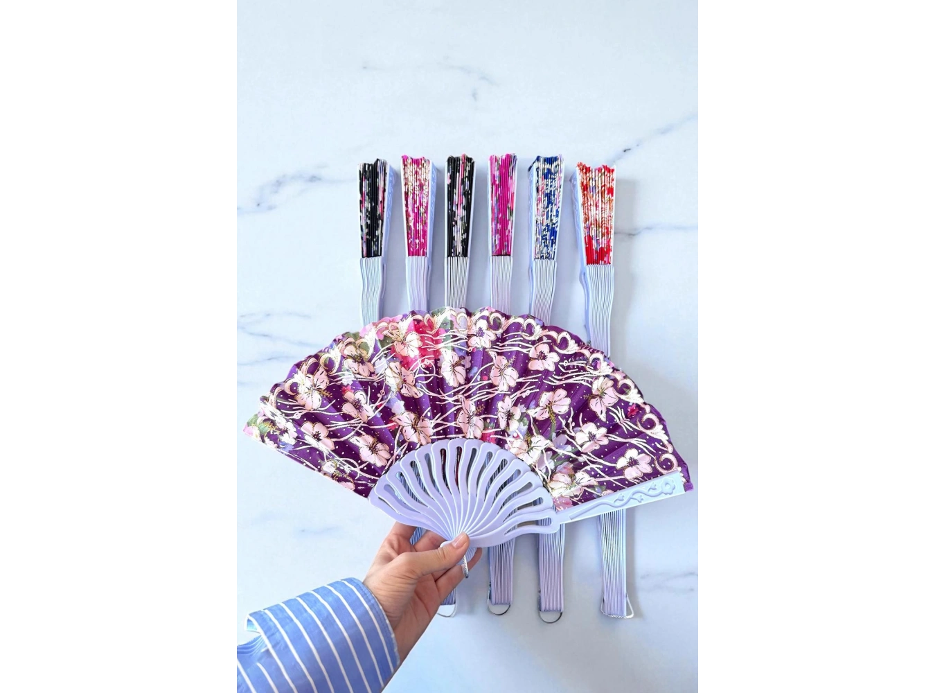 12´li Karışık Renk Çiçek Figürlü Yelpaze