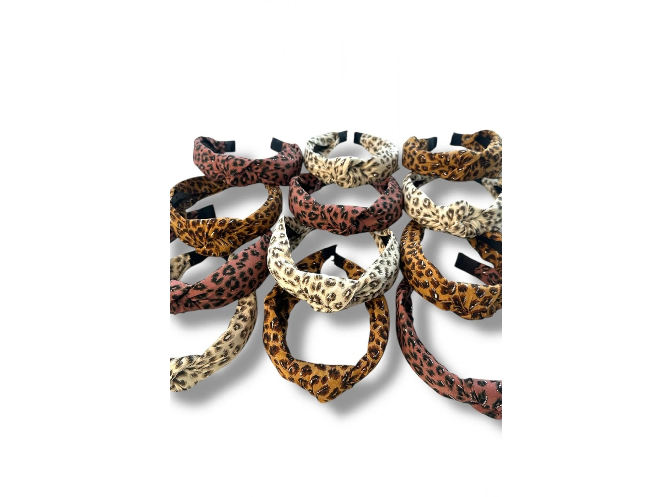 12´li Karışık Renk Leopar Desenli Düğüm Detaylı  Taç Set