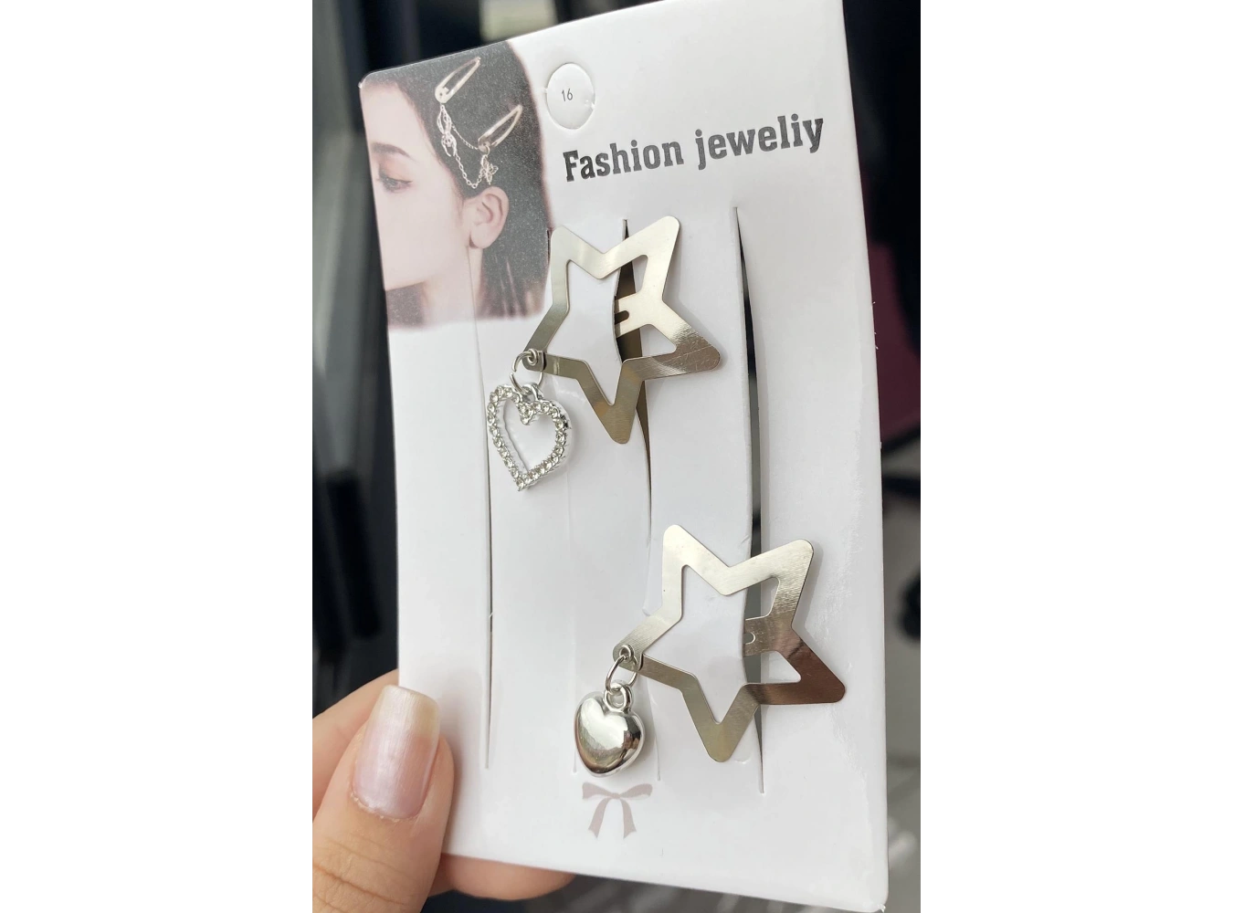 2li Gümüş Renk Yıldız Figürlü Kalp Detaylı Yan Toka Set