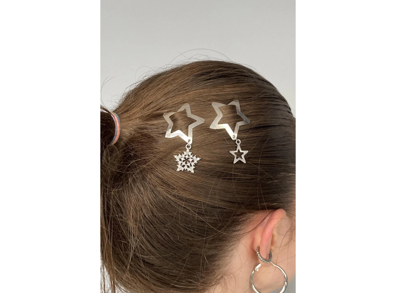 2li Gümüş Renk Yıldız Figürlü Yan Toka Set