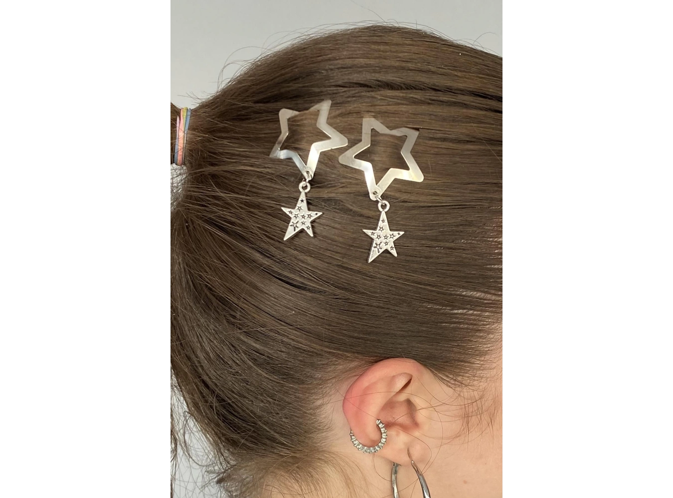 2li Gümüş Renk Yıldız Figürlü Yan Toka Set