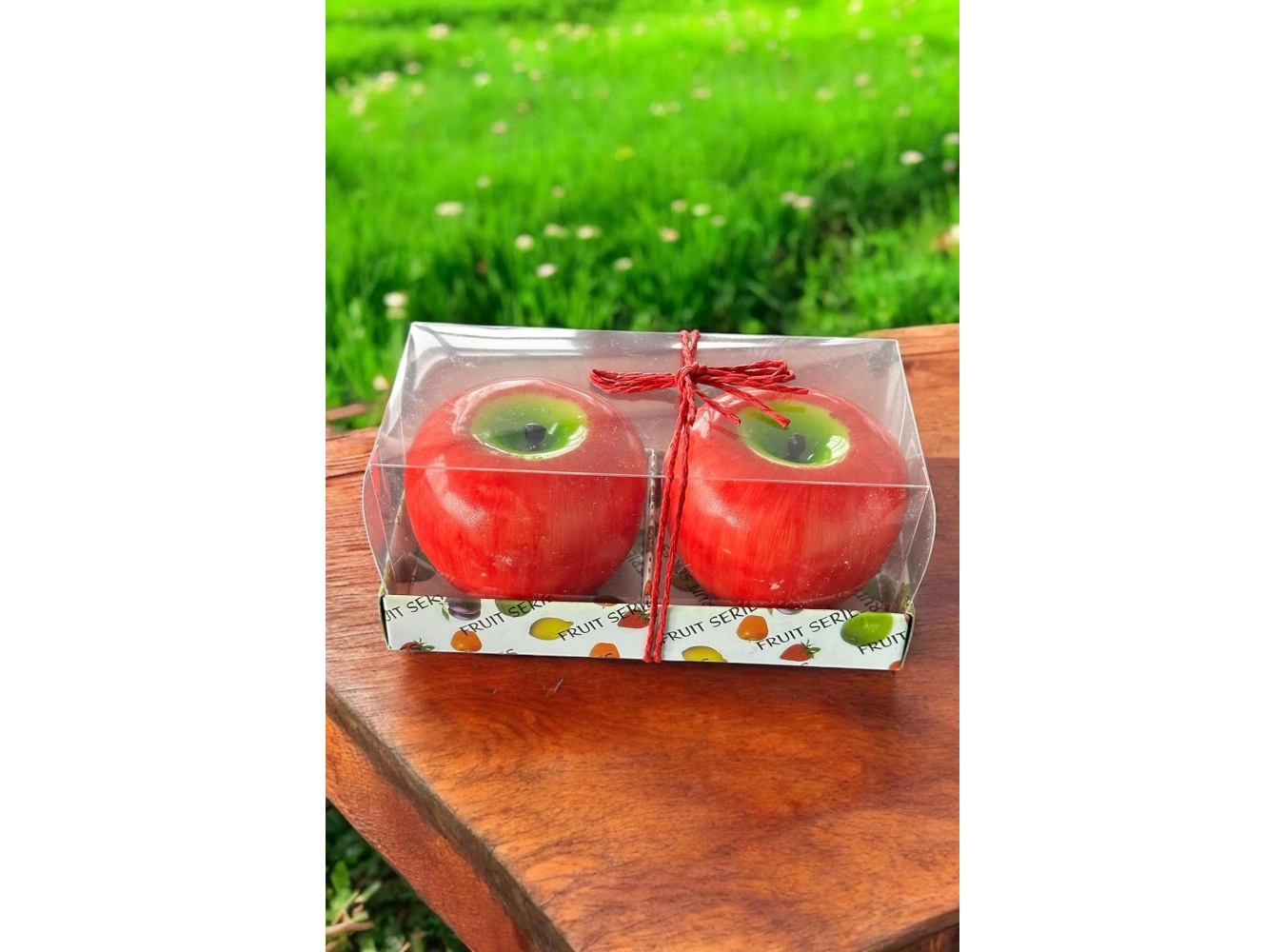 2li Kırmızı Renk Elma Figürlü Dekoratif Mum