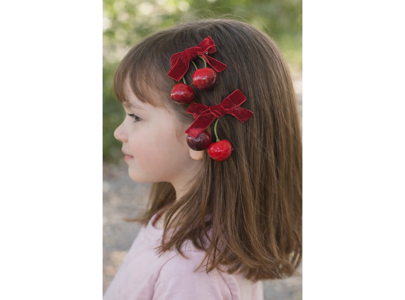 2li Kırmızı Renk Figürlü Kiraz Detaylı Kadife Yan Toka